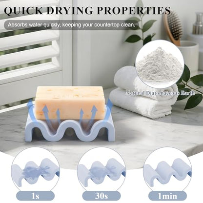 Diatomite Soap Dish Bar Soap Holder Wave Texture Sponge Tray, Blue | Quick Drying, Self Draining Design Helps Keep Bar Soap Dry for Bathroom Sink, Shower & Kitchen - color: Blue