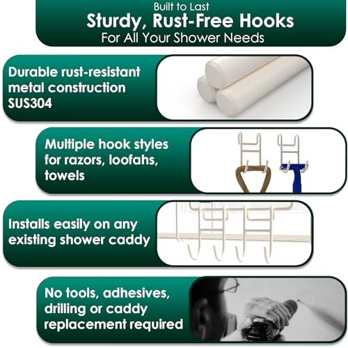 Shower Caddy Hooks, Razor Hanger for Shelf and Loofah (White - 2 Open) - color: White - 2 Open