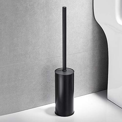 Freestanding Toilet Brush Holder for bathrooms 304 Stainless Steel Toilet Brush Stand Round Storage and Organization Rust Resistant 18-inch high Matte Black Finished - color: 18-inch Round High Matte Black