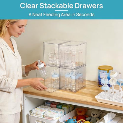 Vtopmart Clear Stackable Storage Drawers, 4 Pack Tall Plastic Organizers | Clear Pull-Out Drawers, Stackable Design for Skincare, Cosmetics, Beauty Supplies, Vanity, Bathroom, Cabinet and Countertop - style: 4pack High