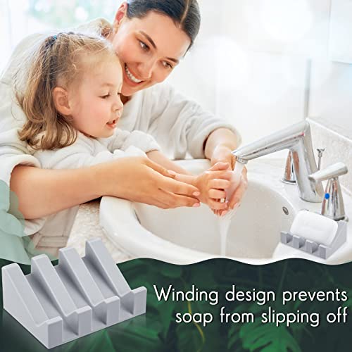 2 Pieces Silicone Soap Dish Self Draining Soap Dish Shower Waterfall Bar Soap Holder Tray with Drain Soap Saver for Kitchen Bathroom Accessories (Light Grey) - color: Light Grey