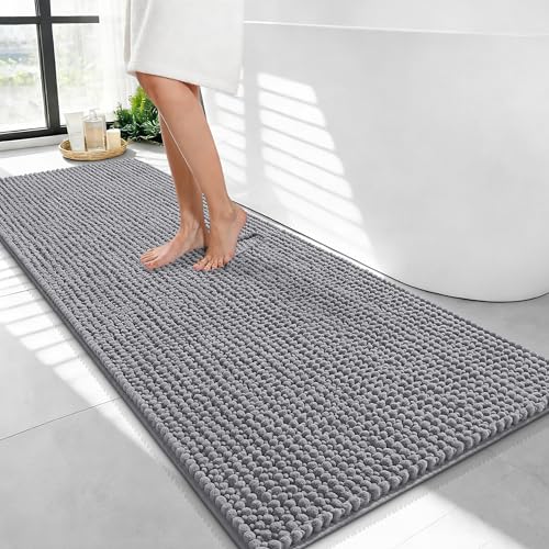 OLANLY Thick Chenille Bathroom Runner Rugs 47x24, Absorbent Bath Mat, Grey | Soft Bath Rugs, Rubber Backing, Machine Wash Dry, Bath Mats for Bathroom, Tub and Shower, Home Decor Accessories - color: Grey, size: 47" X 24"