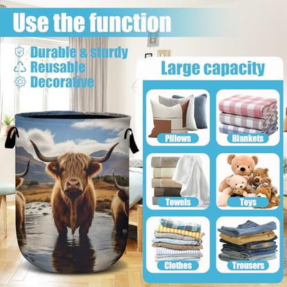 Scottish Highland Cattle Laundry Basket, Laundry Hamper Collapsible Oxford Cloth with Handle Clothes Storage Bin for Bathroom Laundry Room Bedroom 15.7 X 20 Inch - color: Scottish Highland Cattle