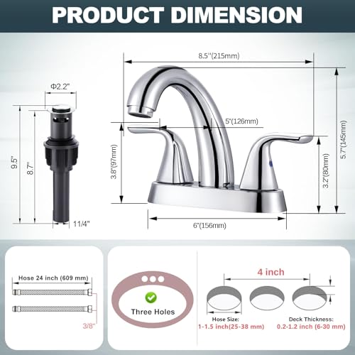 Chrome Bathroom Sink Faucet, 4 Inch Centerset Bathroom Faucet | ALEASHA 2 Handles Vanity Faucet with Pop Up Drain Stopper, RV Lavatory Vanity Faucets with Aesthetic Appeal - color: Chrome