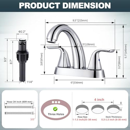 Chrome Bathroom Sink Faucet, 4 Inch Centerset Bathroom Faucet | ALEASHA 2 Handles Vanity Faucet with Pop Up Drain Stopper, RV Lavatory Vanity Faucets with Aesthetic Appeal - color: Chrome
