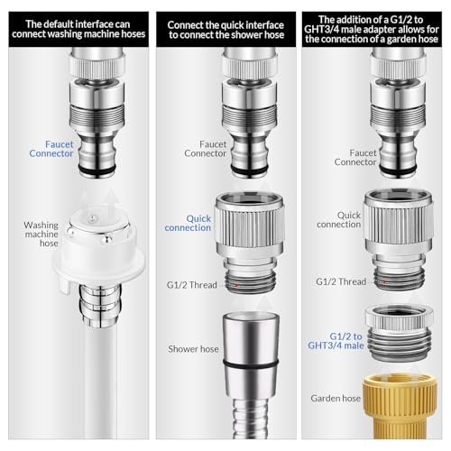 Sink Faucet Quick Connect Adapter, Kitchen Bathroom Faucet Hose Snap Coupling Adapter to Garden Hose Connector Compatible with Dishwasher, Washing Machine, Shower Hose, Pet Bathing Attachment - size: Swivel Faucet Adapter