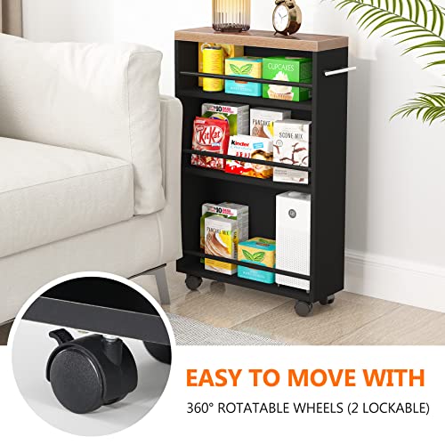 Tribesigns Slim Storage Cart, Rolling Narrow Kitchen Cart on Wheels for Small Place, 4-Tier Slide Out Slim Utility Cart Skinny Laundry Cart with Handle for Kitchen, Bathroom, Laundry - style: Rustic