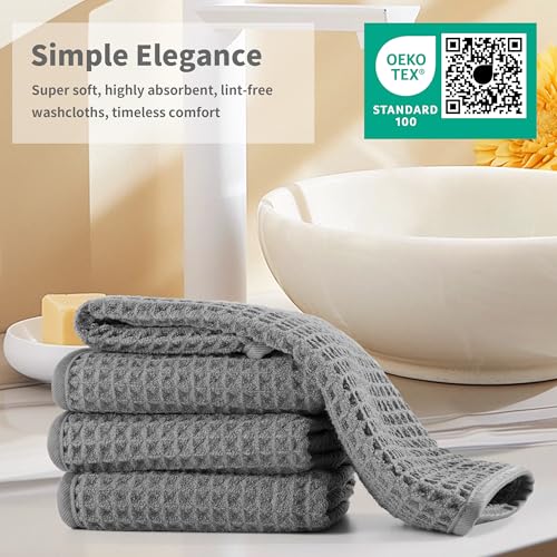 Microfiber Waffle Face Towels, 4 Pieces, Soft, Absorbent, Fast Drying, Lint Free 430 GSM (Gray) - color: Gray