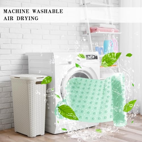 Bathtub and Shower Mats, Extra Long Non-Slip Bath Tub Mat 39 x 16 Inch, Machine Washable BathMat with Suction Cups & Drain Holes for Bathroom Floor, Clear Pale Green - color: Clear Pale Green