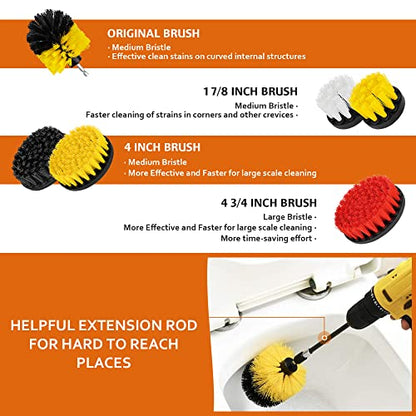 Drill Brush Attachments 20 PCS Scrub Pads & Sponge Power Scrubber Brush with Extend Long Rod All Purpose for Grout, Bathroom Surface, Sinks, Corner, Car Detailing, Carpet, Floor, Laundry Room Cleaning