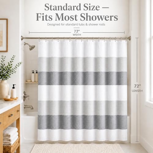 Dainty Home Ombre Waffle Weave Shower Curtain 70 x 72 Grey Textured Fabric Shower Curtain, Hotel Style Waffle Weave Bathroom Curtain, Water Resistant Polyester Ombre Shower Curtain - color: Grey Smoke