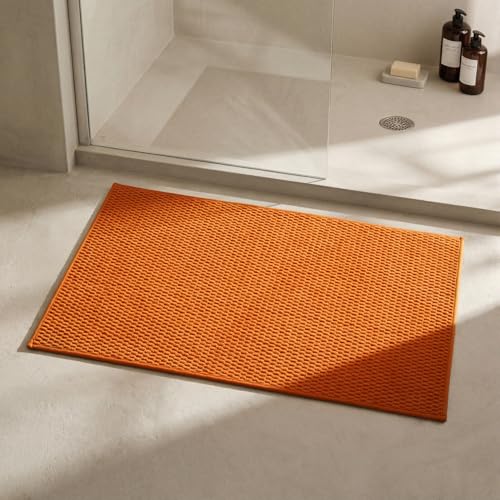 Triohero Bathroom Rugs Non Slip Washable, Super Absorbent Thin Bath Mat Small Quick Dry Low Pile Bathroom Rug, Orange 20"x30" - color: Orange, size: 20"x30"