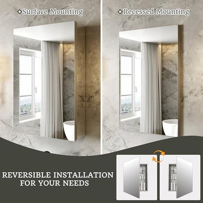 16 x 24 in Medicine Cabinet with Mirror and Side Panels, Silver | Surface or Recessed Medicine Cabinet Mirror with Storage, Adjustable Shelves, Aluminum Alloy Frame, Assembly Required - size: 16''x24''