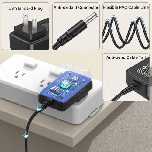 12V 2A Vanity Makeup Mirror Charger Compatible with Hansong Make-up Mirror | Power Cord AC Adapter Fit for Hansong DC117-15 DC11715 Bedroom Light Up Vanity Mirror Charging Plug Cable 12VDC 2000mA DC12V