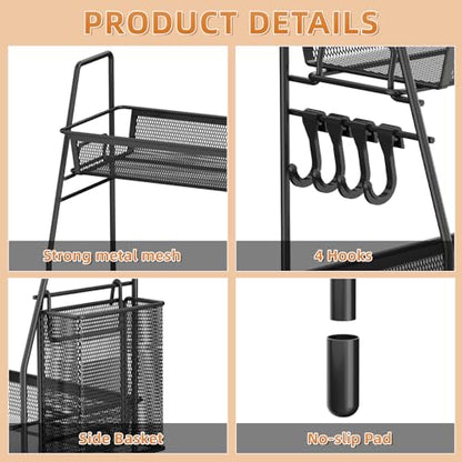 VITVITI 2-Tier Bathroom Organizer Countertop, Metal Wire Mesh Bathroom Counter Organizer Storage with Basket Hooks, Vanity Tray Shelf, Kitchen Spice Rack, Small Black - color: 2 Tier Small Black