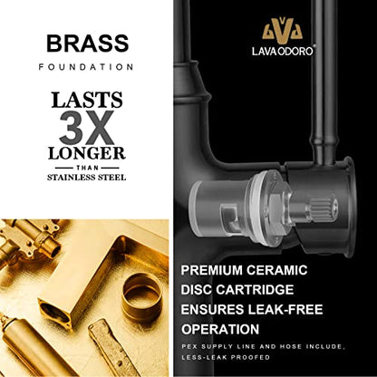 Lava Odoro Oil Rubbed Bronze Kitchen Faucet with Pull Down Sprayer, Single Hole Kitchen Sink Faucet, Single Handle Kitchen Faucet with 3-Function Magnetic Sprayer, Deck Plate Included, KF421-ORB-M - color: Oil Rubbed Bronze, style: 3-Mode, Magnetic