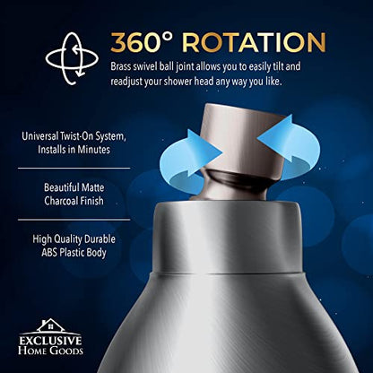 High Pressure Shower Head - Powerful Deluxe Bathroom Showerhead with Strong Spray Stream and Small Silicone Nozzles - Universal Fit Works with High and Low Water Flow Showers Matte Charcoal -1.8 GPM - color: Matte Charcoal, size: 1.8 GPM