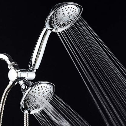 AquaDance Luxury Square 48-setting High-Pressure Dual Head/Handheld Shower Spa Combo. Extra-Long 72" Stainless Steel Hose, 3-way Flow Diverter, All-Chrome Finish. - color: Chrome