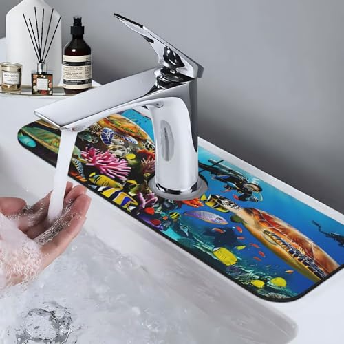 Marine turtle Kitchen sink faucet pad, strong water absorption, anti slip, easy to clean, very suitable for splash and drip prevention, suitable for kitchens and bathrooms - color: Marine turtle