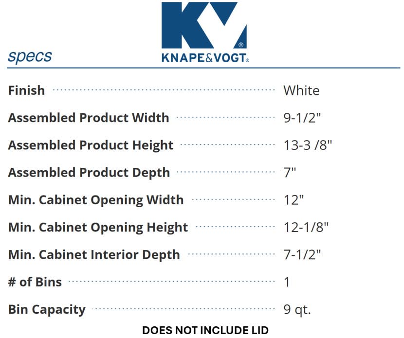 Knape & Vogt KV Door Mounted Waste Bin for Vanity 9qt White