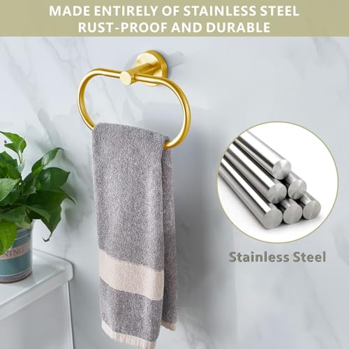 Towel Ring for Bathroom, Gold Towel Bar Hangers Wall Mount, Stainless Steel Hand Towel Holder, Modern Round Towel Hanger by Eolax - color: Gold