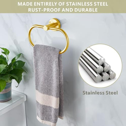 Towel Ring for Bathroom, Gold Towel Bar Hangers Wall Mount, Stainless Steel Hand Towel Holder, Modern Round Towel Hanger by Eolax - color: Gold