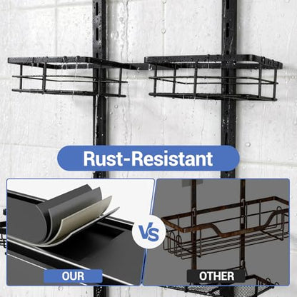 Extra Large Shower Caddy Hanging, Rust-Resistant Shower Organizer Hanging, 3 Tier Height-Adjustable Over the Head Caddy, Rack with Soap Basket (Black) - color: Black