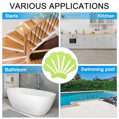 PATIKIL 30 Pcs Non Slip Bathtub Stickers, Anti Slip Shower Stickers with Scraper Bathroom Shower Floor Decals Sea Shell Shape Cute Treads Tubs, Green - color: Green