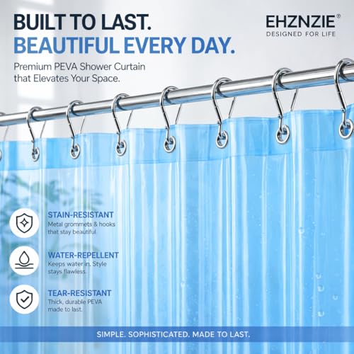 EHZNZIE Clear Blue Shower Curtain Liner 72x72, PEVA Waterproof Bath Curtain, No Chemical Smell, 3 Weighted Magnets, Durable with Rustproof Metal Grommets - color: Clear Blue, size: 72"W x 72"L (Pack of 1)