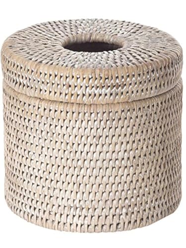 KOUBOO La Jolla Rattan Toilet Paper Holder with Lid, White Wash, Bathroom | Handwoven natural texture, freestanding design, concealed roll storage, easy-access opening, decorative bathroom accent
