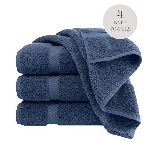 White Classic Luxury Bath Towels - 600 GSM Cotton Hotel Towel - 27x54-4 Pack - Navy Blue