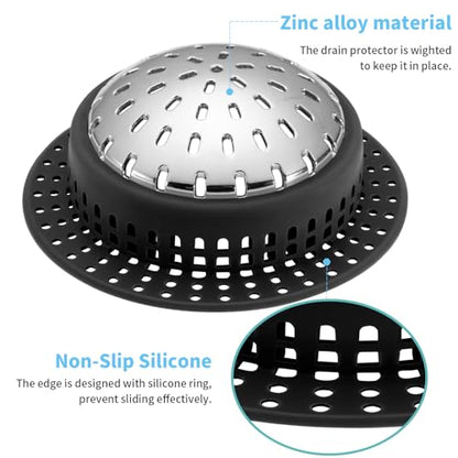 Aluvor Bathtub Drain Hair Catcher Shower Drain Cover Sink Drain Protector | Bathroom Sink & Bathtub Drain Strainer for Pop-Up & Regular Drains, Black - size: Large-Black
