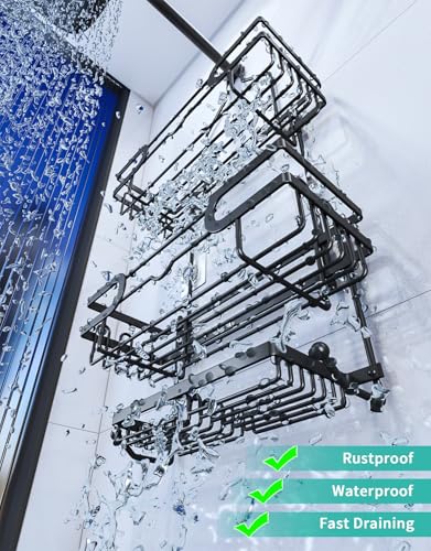 HapiRm Bathroom Hanging Shower Caddy - Rustproof & Waterproof Shower Shelf with 12 Hooks and 2 Soap Holders, No Drilling Bathroom Organizers and Storage - Black - color: Black(Large)