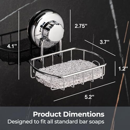 HASKO Suction Cup Soap Dish for Shower Wall, Rustproof Stainless Steel Shower Soap Holder for Bathroom with Hooks and Soap Saver, Includes Optional No Drill Adhesive Mount, Silver - color: Silver