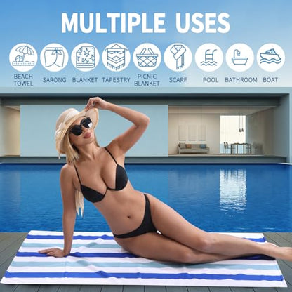 Beach Towel Set-4 Pack 30"x60" Sand Free Stripe Beach Towel for Pool,Bathroom,Soft Absorbent Quick Dry Lightweight Beach Bath Towel,Camping Blanket,Travel Towel,Beach Essentials for Adults,Blue/Mint - color: Blue/Mint