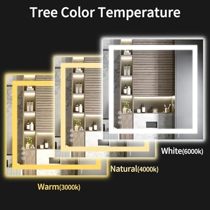 36"x36" LED Bathroom Mirror with Lights, Dimmable, Anti-Fog, Lighted Bathroom Vanity Mirror for Wall, Backlit + Front Lit, Memory Function, Shatter-Proof, Tempered Glass - size: 36"L x 36"W