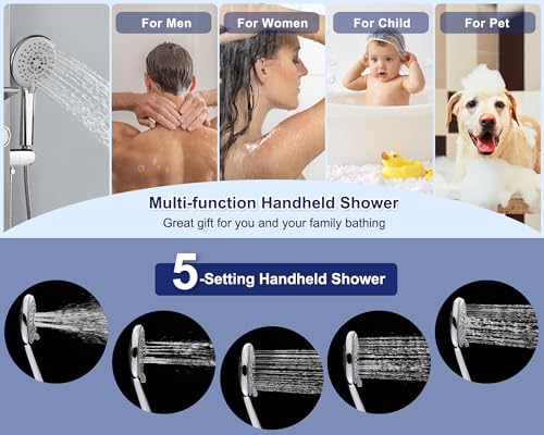 ROVATE Shower Panel Tower System with Shelf & 6 Body Jets, Brushed Finish | Stainless Steel Shower Column with Height Adjustable Shower Arm, Self-Cleaning Rainfall Showerhead & Handheld - color: Brushed Finish