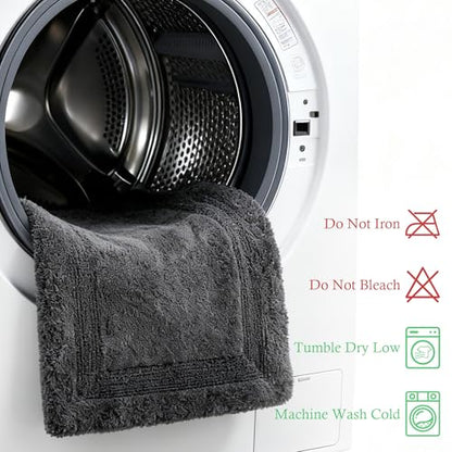 Barossa Design Reversible Cotton Bath Rug 24 x 40 - Large Bathroom Rug Mat Washable & Soft Absorbent - Charcoal, 24x40 - color: Charcoal, size: 24"x40"