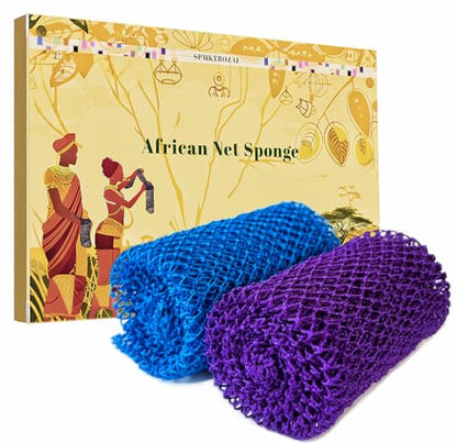 SPMKTBOZAI African Net Sponge Authentic, 2 Pieces African Exfoliating Sponge Real African Net Black Owned, African Bath Sponge Back Scrubber, Body Exfoliator Shower Bath Accessories (Purple, sky blue) - color: Purple, Sky Blue