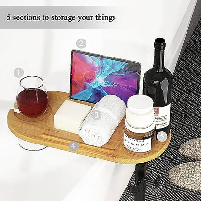 Bathtub Tray, 3 Layer Bathtub Tray Table with Adjustable Height, Enhanced Stability, Freestanding Premium Bamboo Bath Tub Tray for Spa,Bathtub, Bed, Sofa, Couch with Wine Glass Hold (3 Layer)…