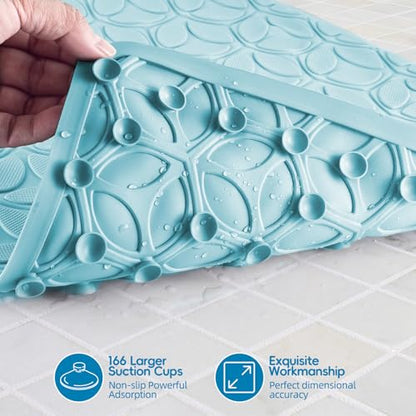 Non-Slip Rubber Bathtub Mat with Suction Cups, 16 × 28 Inch (Blue) | 100% Rubber, Leaf Texture. Vacuum Suction Cups. Soft on Touch. BPA/PVC-Free. Machine Wash. Safe For Bath, Shower, Pet Dogs. - color: Blue, size: 28" x 16" (Rectangular)