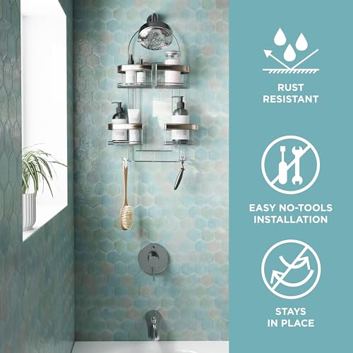 Zenna Home Expanding Shower Caddy, Rust-Resistant, Chrome with Brushed Accents - color: Chrome With Brushed Nickel Accents