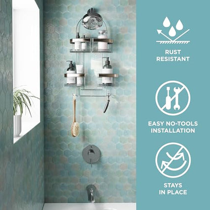 Zenna Home Expanding Shower Caddy, Rust-Resistant, Chrome with Brushed Accents - color: Chrome With Brushed Nickel Accents