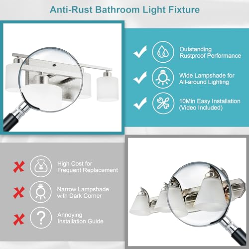 Bathroom Lights Over Mirror Brushed Nickel, Anti-Rust 4-Light Bathroom Vanity Light Fixtures, Modern 24Inches Wall Sconces E26 Base, Milky White Glass Shades, Bulbs Not Included - color: Brushed Nickel-4 Light