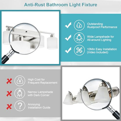 Bathroom Lights Over Mirror Brushed Nickel, Anti-Rust 4-Light Bathroom Vanity Light Fixtures, Modern 24Inches Wall Sconces E26 Base, Milky White Glass Shades, Bulbs Not Included - color: Brushed Nickel-4 Light