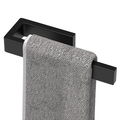 HUFEEOH Hand Towel Holder, Stainless Steel Bathroom Towel Holder Towel Bar, Matte Black Dish Towel Hanger Wall Mount Kitchen Towel Rack Heavy Duty Hand Towel Racks for Bathroom - color: Black, size: 8 Inch-Drilling