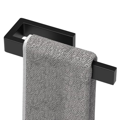 HUFEEOH Hand Towel Holder, Stainless Steel Bathroom Towel Holder Towel Bar, Matte Black Dish Towel Hanger Wall Mount Kitchen Towel Rack Heavy Duty Hand Towel Racks for Bathroom - color: Black, size: 8 Inch-Drilling