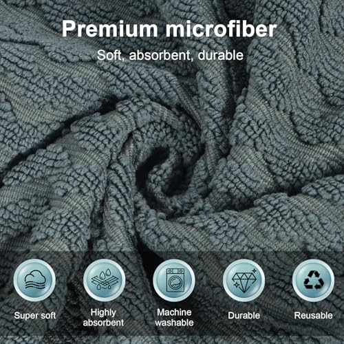 Dual-Sided Microfiber Cloths, 12x12 Lint-Free 6-Pack | Zig-zag side traps grease, soft side polishes. Streak & lint-free for home/auto. Stain-hiding grey, washable 12x12 6-pack.