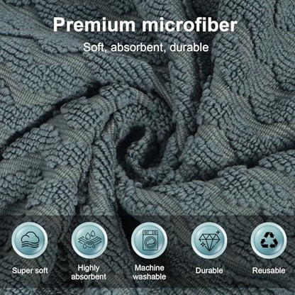 Dual-Sided Microfiber Cloths, 12x12 Lint-Free 6-Pack | Zig-zag side traps grease, soft side polishes. Streak & lint-free for home/auto. Stain-hiding grey, washable 12x12 6-pack.