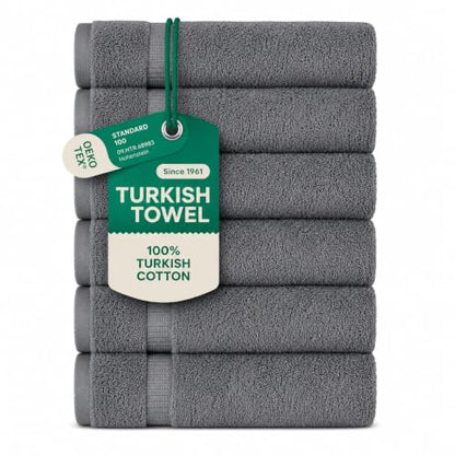 SALBAKOS 6-Piece 100% Turkish Cotton Hand Towels, 16x30 inch, Gray | Large Size Thick Super Soft Highly Absorbent, Versatile Hair Face & Hand Drying Towel, Premium Hotel Quality Made in Turkey - color: Gray, size: 6 Hand Towels